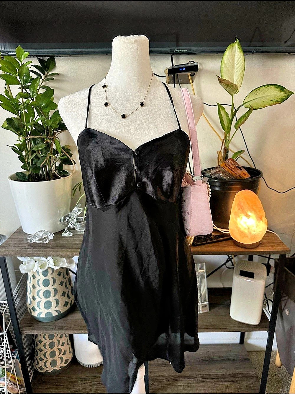 Vintage Sostanza Black Satin Mini Dress
